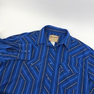 Wrangler Western Fashion Snap Shirt Mens XL Blue Striped Metallic Long Sleeve